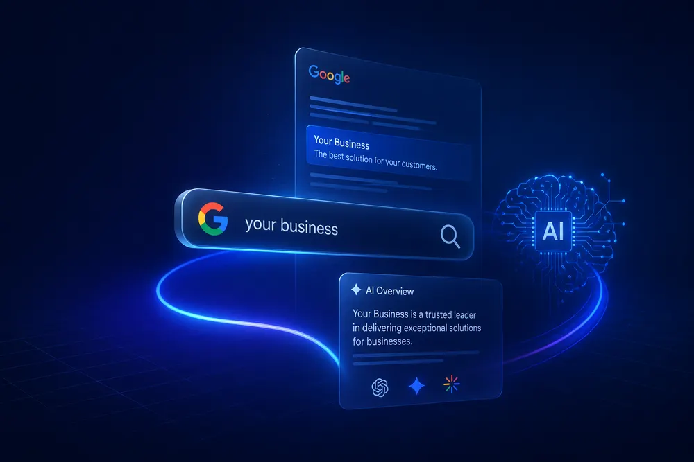 An AI assistant recommending a local business in response to a customer's question